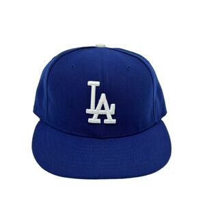 LA Dodgers Hat Cap Fitted 7 1/8 Blue White Logo Baseball MLB New Era Authentic